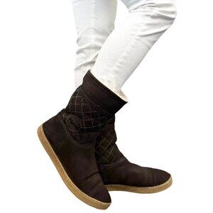 CHANEL Vintage CC Mark Logo Mid Calf Boots #39.5 Stitch Dark Brown [103867]